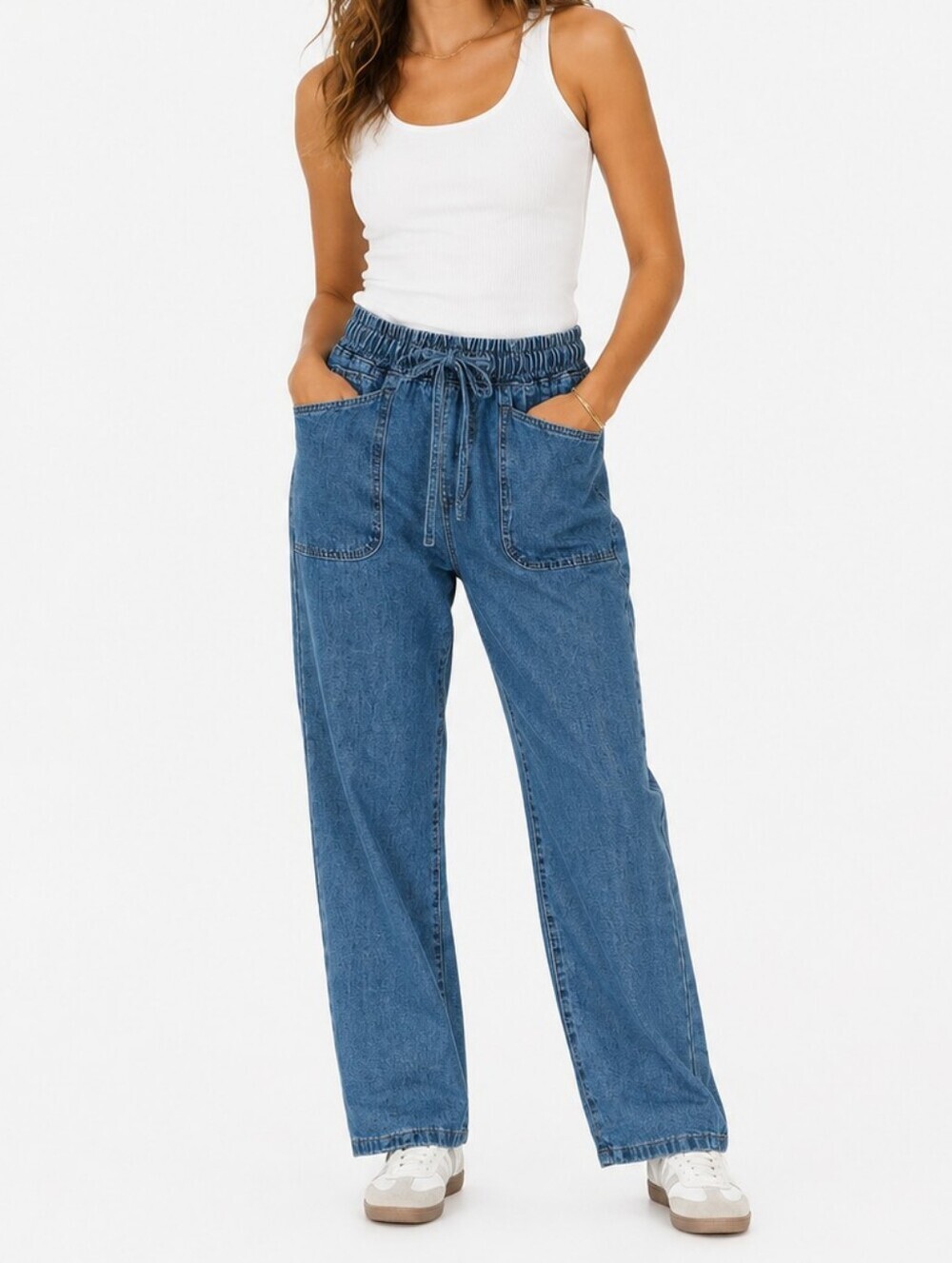 Trendy High Rise Pull-On Straight Leg Jeans | Paperbag Waist Tie Denim Size 24